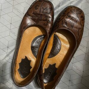 Brown Floral Leather Flats